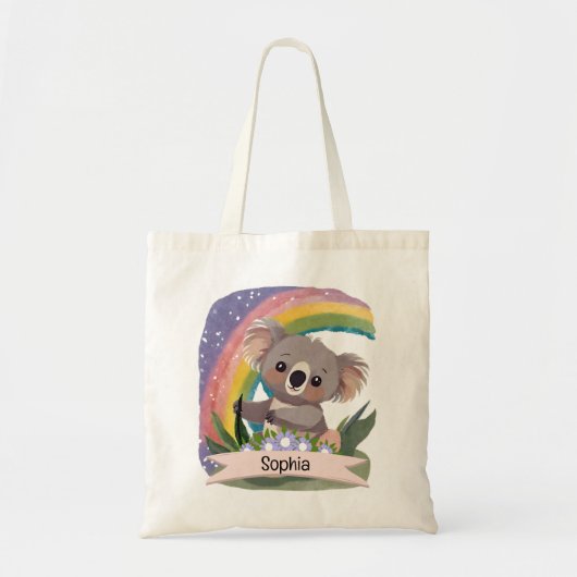 Schattigee Baby Koala Rainbow Aangepaste naam Tote Bag (Voorkant)