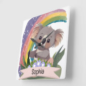 Schattigee Baby Koala Rainbow Aangepaste naam Vierkante Klok (Hoek)