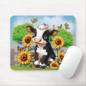 Schattigee Baby Koe en Zonnebloemen Custom Mousepa Muismat (Met muis)