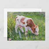 Schattigee Baby Koe in Bloemenveld, Claude Monet S Briefkaart (Voorkant / Achterkant)