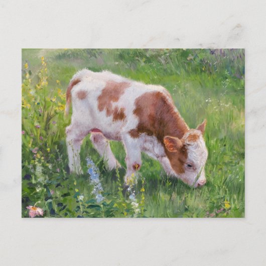 Schattigee Baby Koe in Bloemenveld, Claude Monet S Briefkaart (Voorkant)