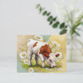 Schattigee Baby Koe in Daisy Field, Verjaardag op Briefkaart (Staand voorkant)