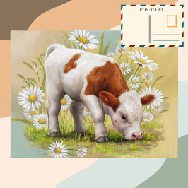 Schattigee Baby Koe in een veld van Daisies Flower Briefkaart
