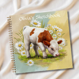 Schattigee Baby Koe in een veld van Daisies Sketch Notitieboek