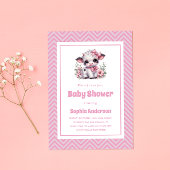 Schattigee Baby Koe Meisje Baby shower - Roze Bloe Kaart