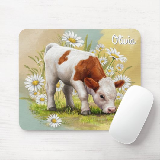 Schattigee Baby Koe op het gebied van Daisies, Lan Muismat (Met muis)