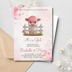 Schattigee Baby Koe roze bloemig Baby shower Het i Kaart