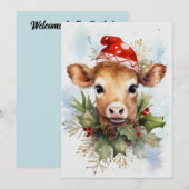 Schattigee Baby Koe Winter Kerstmis Waterverf Kaart (Voorkant / Achterkant)