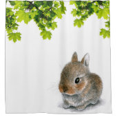 Schattigee Baby Konijn 61 met groen blad Douchegordijn (Voorkant)