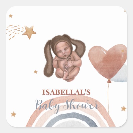 Schattigee baby konijn Afro-Amerikaans kinder baby Vierkante Sticker (Voorkant)