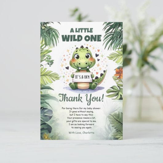 Schattigee Baby Krokodil in oerwoud waterverf Bedankkaart (Staand voorkant)
