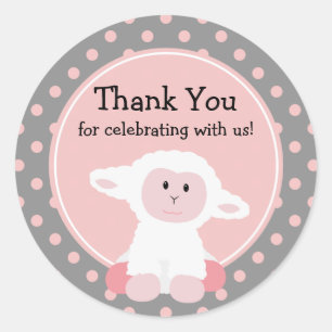 Schattigee Baby Lamb en Polka Dots Dank u Ronde Sticker