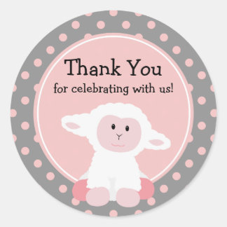 Schattigee Baby Lamb en Polka Dots Dank u Ronde Sticker