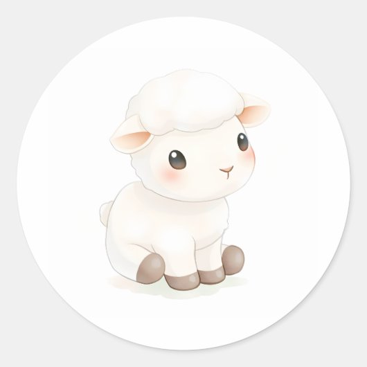 Schattigee Baby Lamb Sticker Waterverf Illustratie (Voorkant)