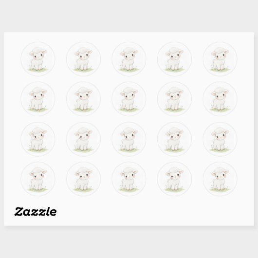 Schattigee Baby Lamb Waterverf Illustratie Sticker (Vel)