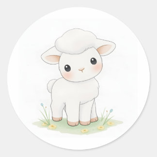 Schattigee Baby Lamb Waterverf Illustratie Sticker