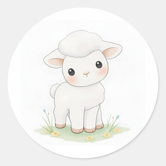 Schattigee Baby Lamb Waterverf Illustratie Sticker (Voorkant)