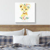 Schattigee baby leeuw met tropische bloemen gepers canvas afdruk (Insitu (Slaapkamer))