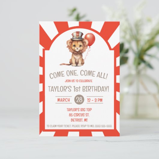 Schattigee Baby Leeuw welp, Circus Verjaardagsfees Kaart (Staand voorkant)
