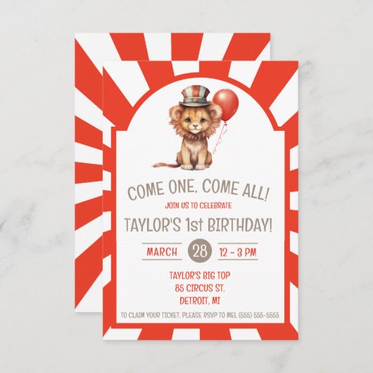 Schattigee Baby Leeuw welp, Circus Verjaardagsfees Kaart (Voorkant / Achterkant)