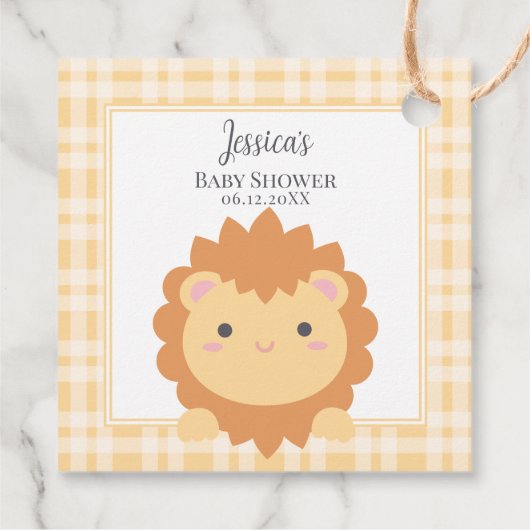 Schattigee Baby Leeuw welp Oerwoud Dier Jongen Bab Bedankjes Labels (Achterkant)