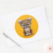 Schattigee Baby Leopard Cub Draagt een bril op gee Ronde Sticker (Envelop)