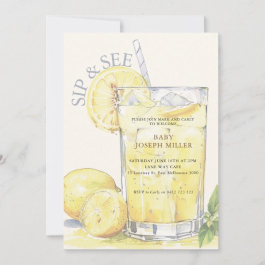 Schattigee Baby limonade sip en zie Baby shower Kaart (Voorkant)
