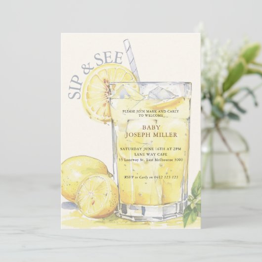 Schattigee Baby limonade sip en zie Baby shower Kaart (Staand voorkant)