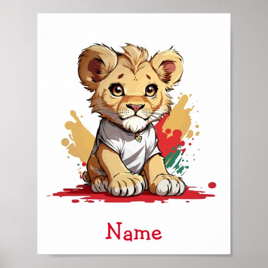 Schattigee Baby Lion aangepaste naam Poster (Voorkant)