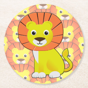 Schattigee Baby Lion All Over Print Pattern Ronde Kartonnen Onderzetter