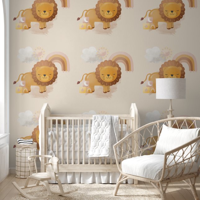 Schattigee Baby Lion Cub & Boho Rainbow op zacht b Behang (Kinderen)