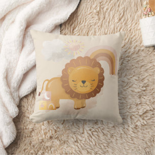 Schattigee Baby Lion Cub & Boho Rainbow op zacht b Kussen