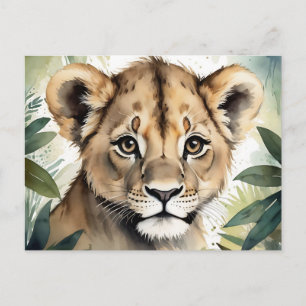 Schattigee Baby Lion Gezichtsportret in Oerwoud Mi Briefkaart