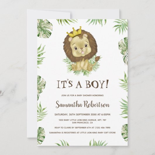 Schattigee Baby Lion Het is een Boy Oerwoud Baby s Kaart (Voorkant)