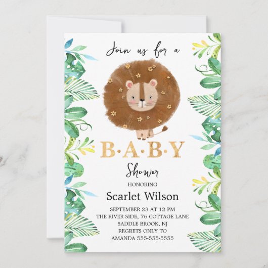 Schattigee Baby Lion King Baby shower uitnodiging (Voorkant)