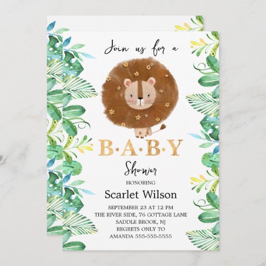 Schattigee Baby Lion King Baby shower uitnodiging (Voorkant / Achterkant)