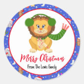 Schattigee Baby Lion met dierentuin Vrolijk Kerstf Ronde Sticker (Voorkant)