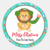 Schattigee Baby Lion met dierentuin Vrolijk Kobalt Ronde Sticker (Voorkant)