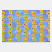 Schattigee Baby Lion Over Print Patroon Blauw Inpakpapier Vel (Voorkant 3)