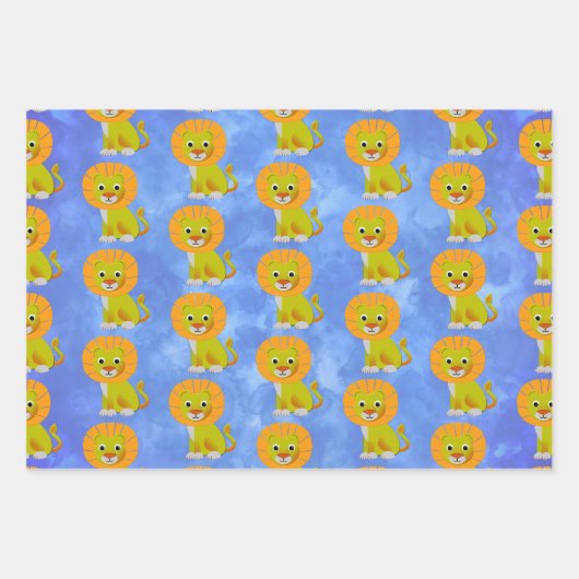 Schattigee Baby Lion Over  Print Patroon Blauw Inpakpapier Vel (Voorkant 2)