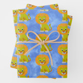 Schattigee Baby Lion Over Print Patroon Blauw Inpakpapier Vel (In situ)