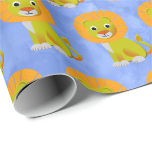 Schattigee Baby Lion Print Patroon Blauw Cadeaupapier