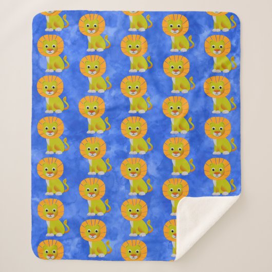Schattigee Baby Lion  Print Patroon Blauw Sherpa Deken (Voorkant)