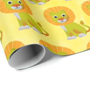 Schattigee Baby Lion  Print Patroon Geel Cadeaupapier