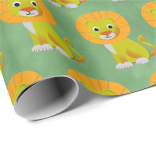 Schattigee Baby Lion Print Patroon Groen Cadeaupapier