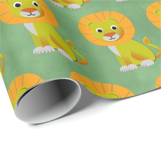 Schattigee Baby Lion Print Patroon Groen Cadeaupapier (Rol Hoek)