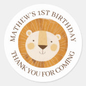 Schattigee Baby Lion Verjaardag Bedankt Ronde Sticker (Voorkant)