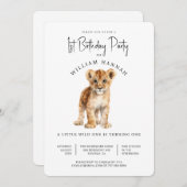 Schattigee Baby Lion Wild One 1st verjaardagsfeest Kaart (Voorkant / Achterkant)