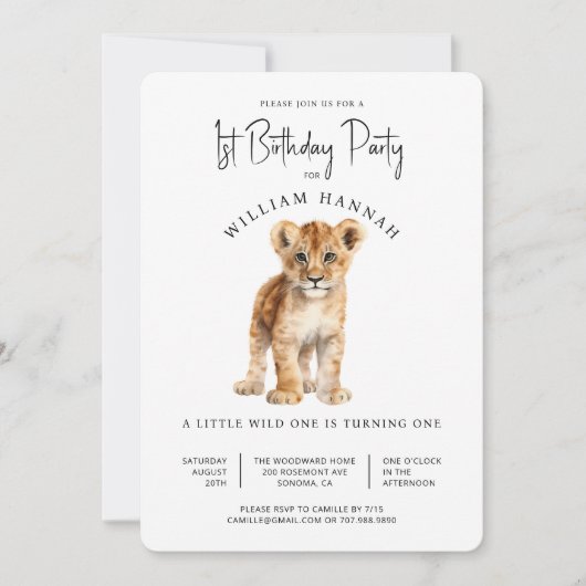 Schattigee Baby Lion Wild One 1st verjaardagsfeest Kaart (Voorkant)