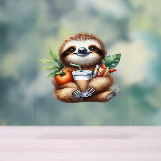 Schattigee Baby Luiaard met pompoenkoffie en panne Acryl Bord (Neutraal)